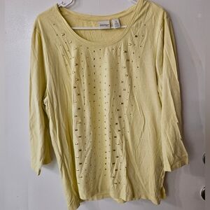 Zenergy By Chicos Yellow Studded Long Sleeve Top